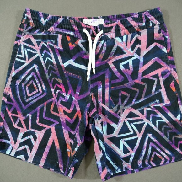 Zipcode Board Shorts Mens Small Purple Black Geo-Print Drawstring Swim Surf - Picture 1 of 9